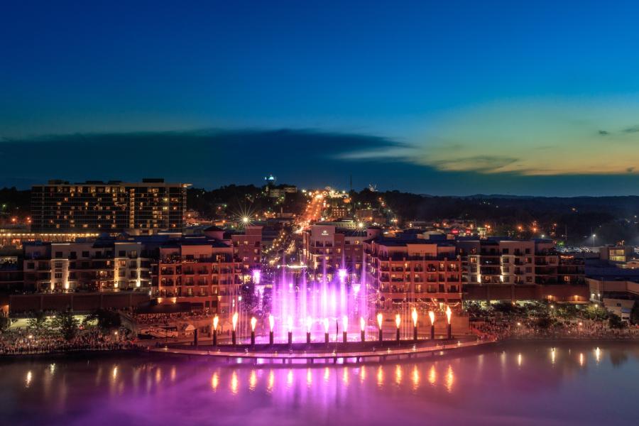 Branson_Landing_Night_Fountain is Centered