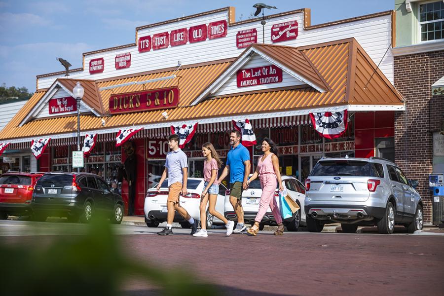 Family shopping in downtown Branson