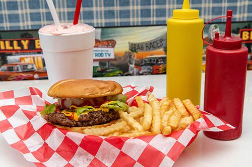 a hamburger and fries.