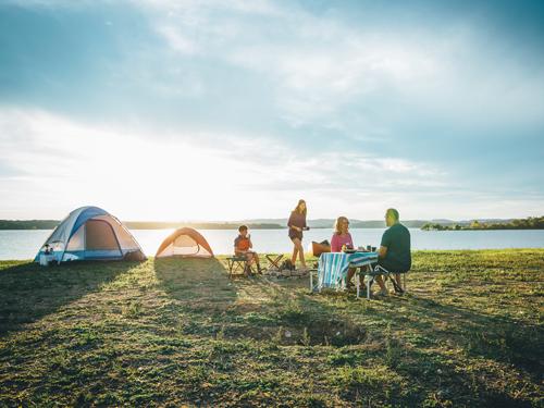 Family of four camping at a Branson campsite near Table Rock Lake