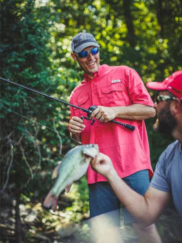 Two men bass fishing on Table Rock Lake in Branson.