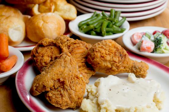 Grand Country Buffet Plates with Thanksgiving themed food